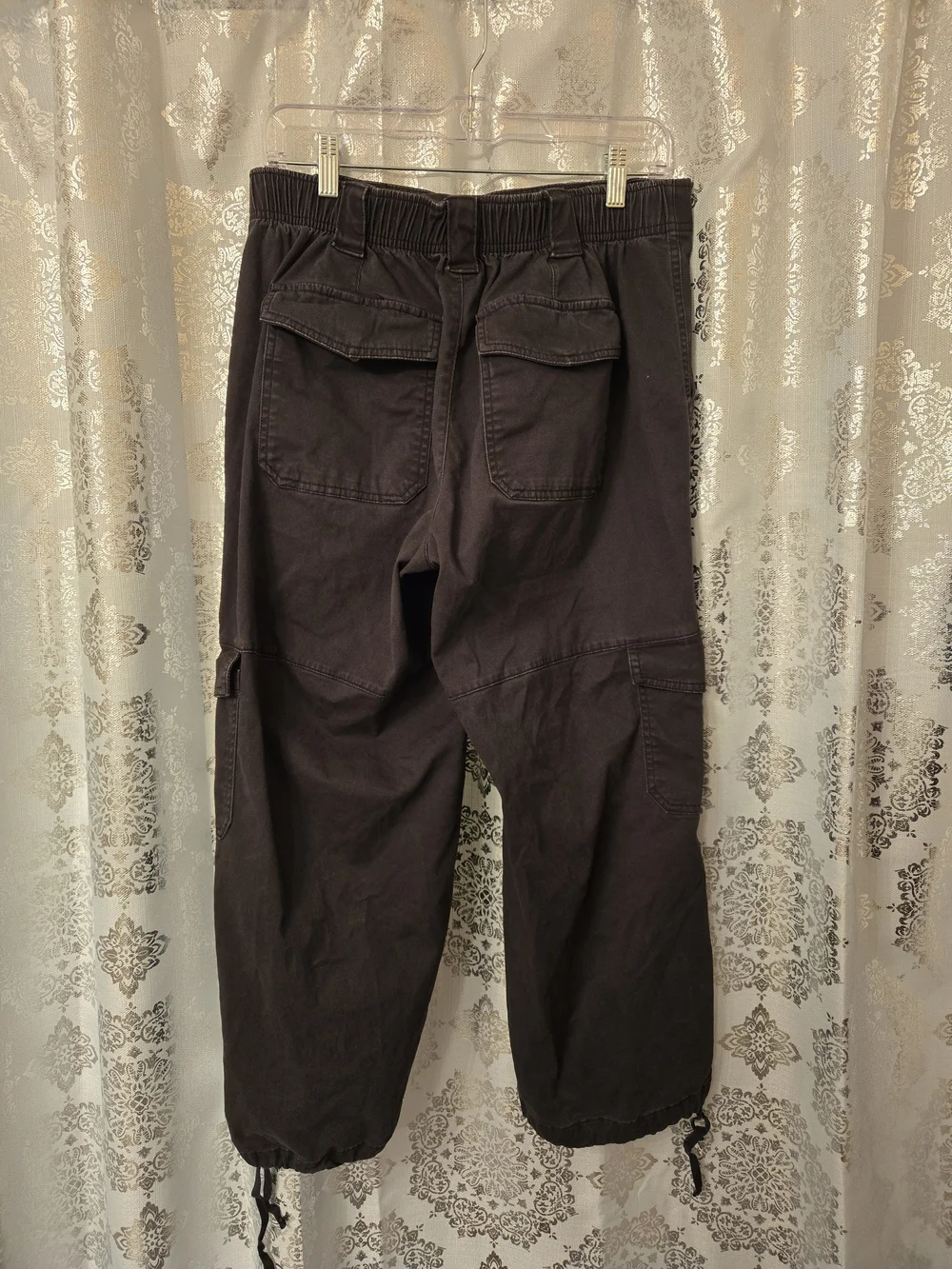 Black Cargo Pants with Drawstring Hem, Size M - Picture 2 of 3